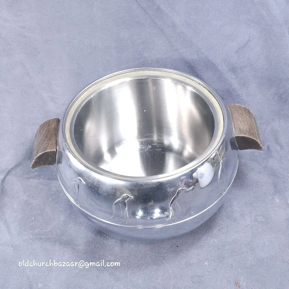 West Bend Penguin Hot Cold Server Ice Bucket Barware MCM Chrome Vintage Barware